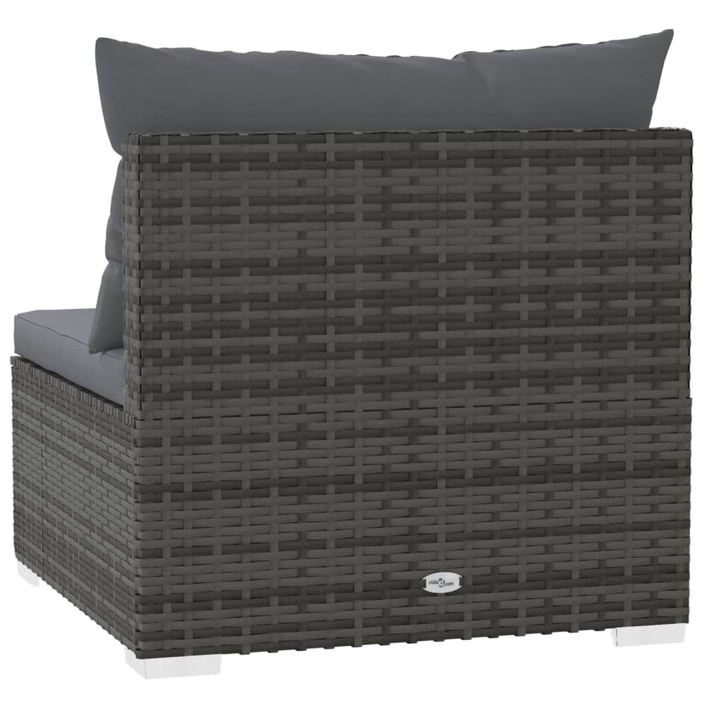 Szürke háromszemélyes polyrattan kanapé párnákkal