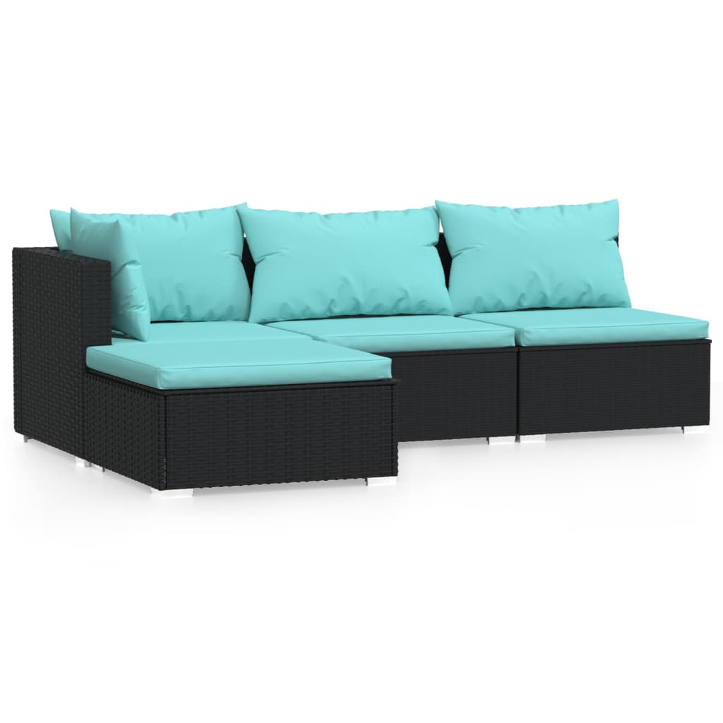 4 részes fekete polyrattan kerti ülőgarnitúra párnákkal