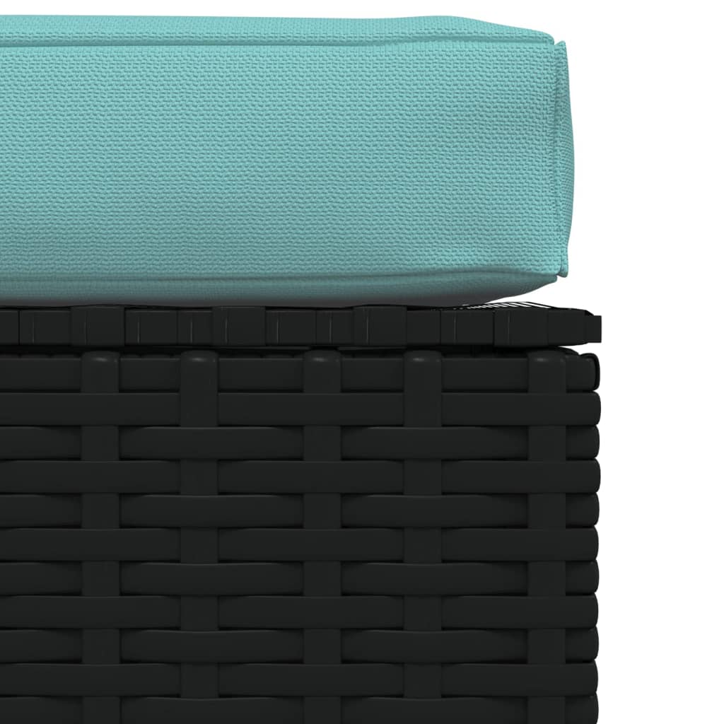 Fekete polyrattan kerti lábtartó párnával 70 x 70 x 30 cm