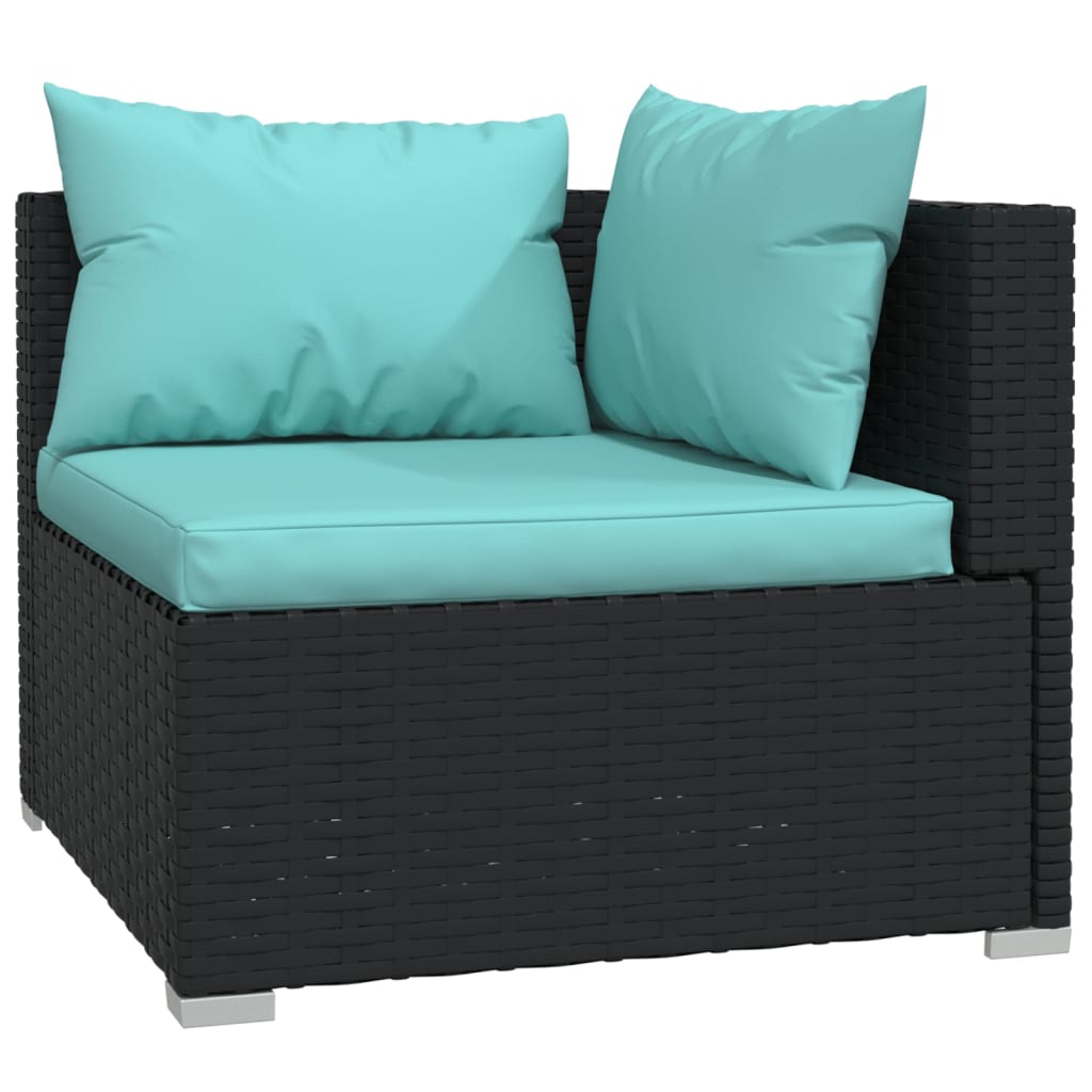 3 részes fekete polyrattan kerti ülőgarnitúra párnákkal