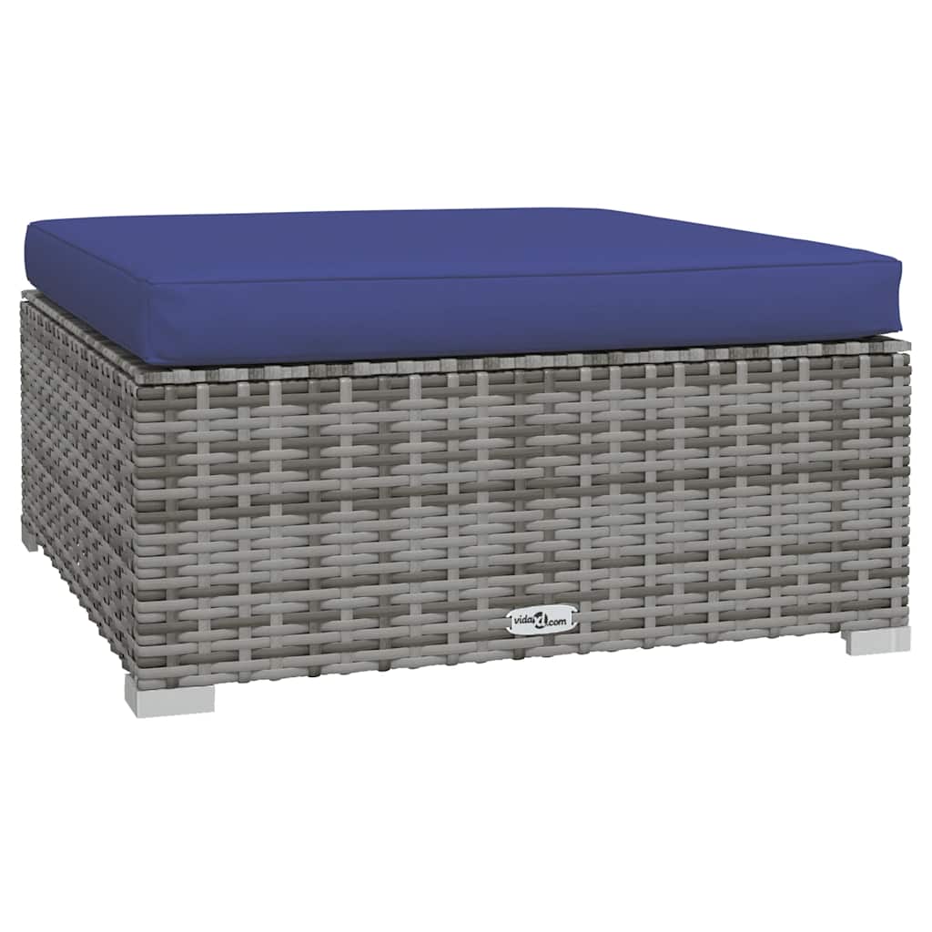 Szürke polyrattan kerti lábtartó párnával 70 x 70 x 30 cm