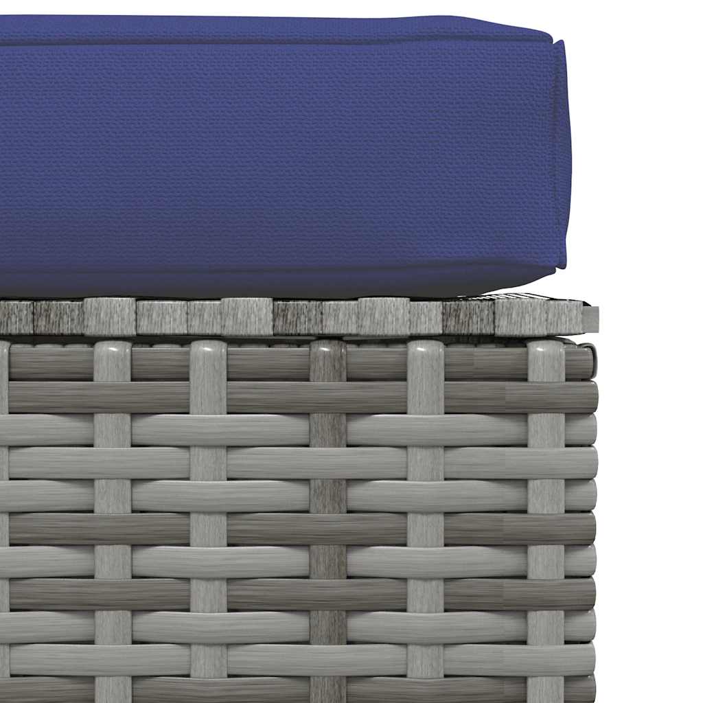 Szürke polyrattan kerti lábtartó párnával 70 x 70 x 30 cm