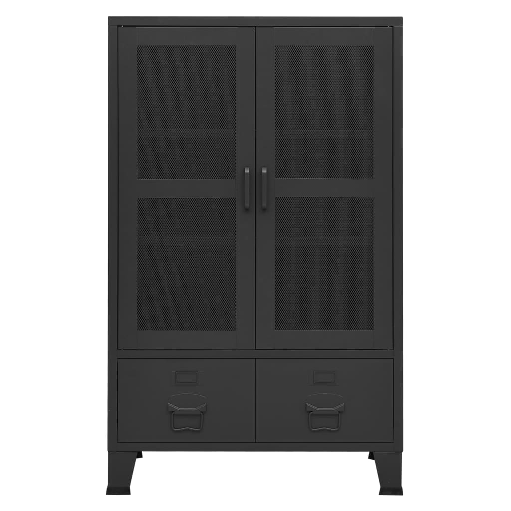 Fekete fém ipari tárolószekrény 70 x 40 x 115 cm