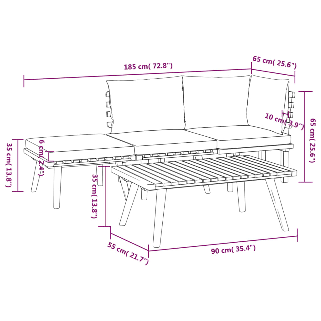 4 részes tömör akácfa kerti ülőgarnitúra párnákkal