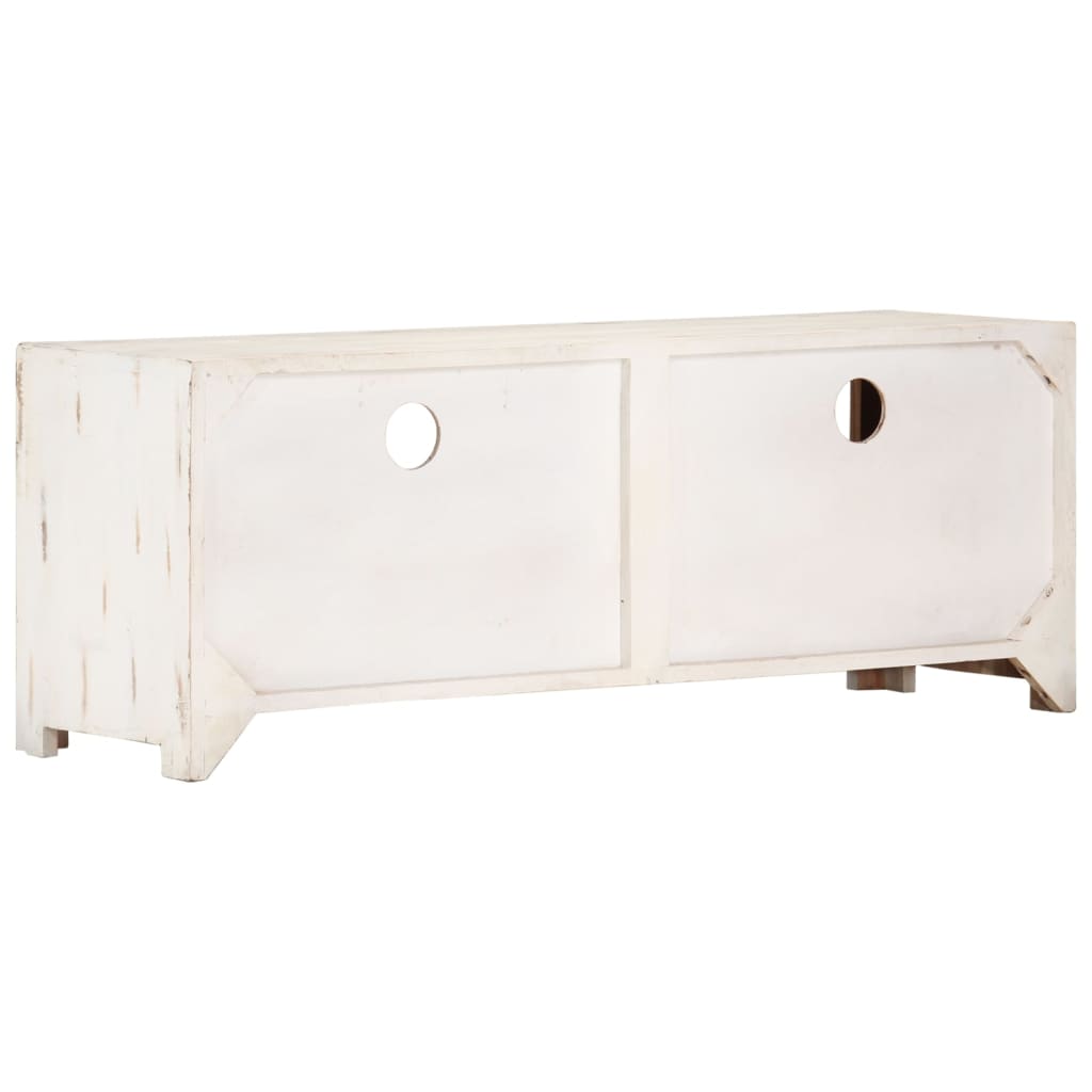 Fehér tömör akácfa tv-szekrény 110 x 30 x 40 cm