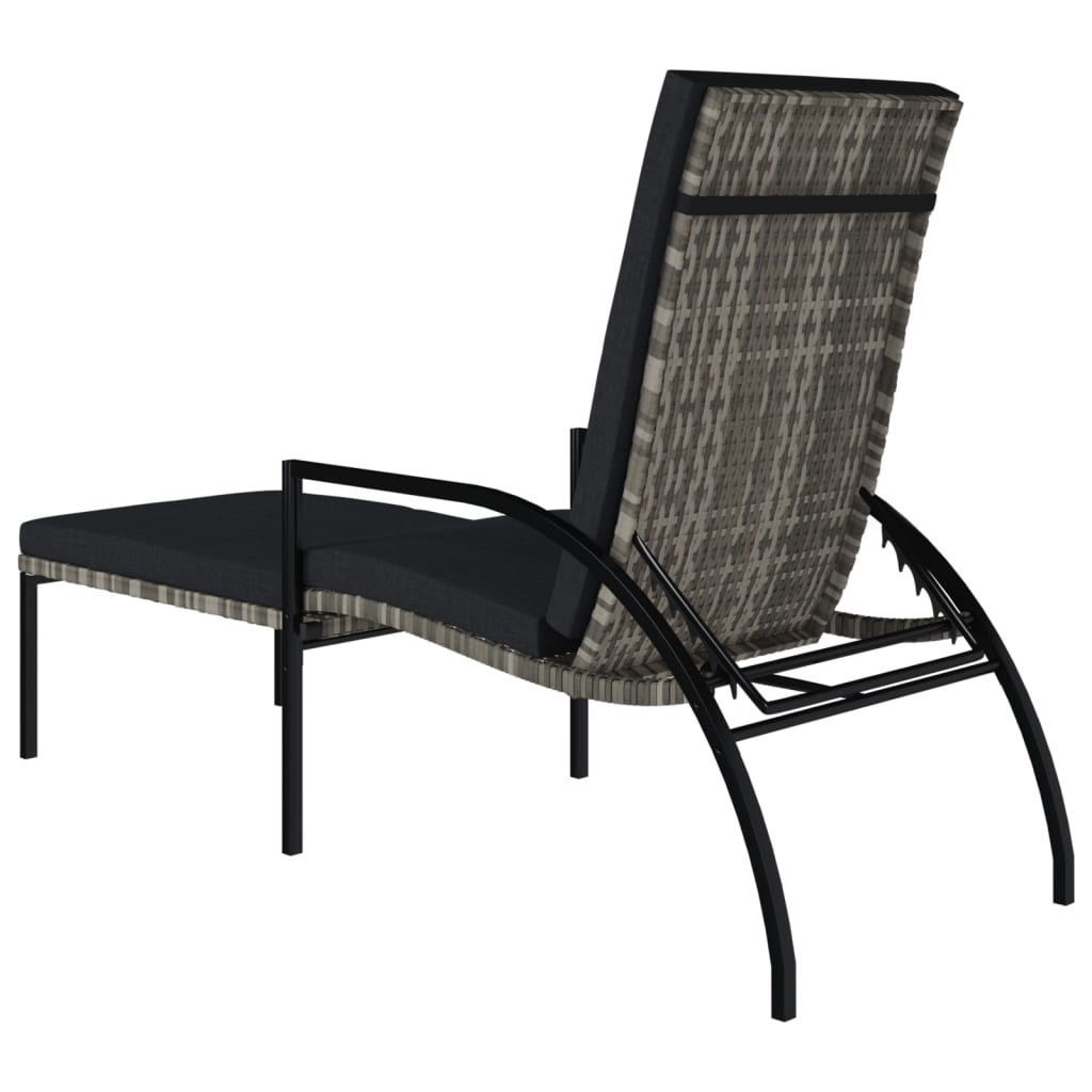 Szürke polyrattan napozóágy lábtartóval