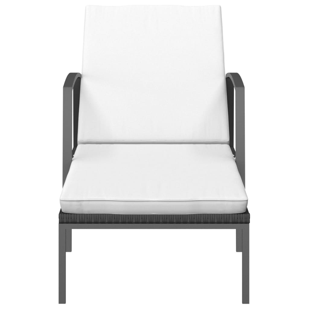 Fekete kerti polyrattan napozóágy párnával