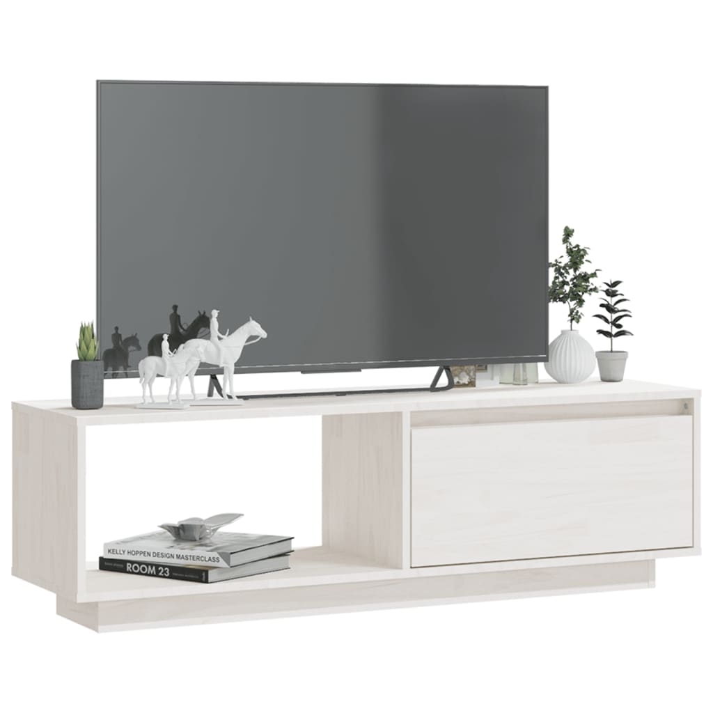 Fehér tömör fenyőfa tv-szekrény 110 x 30 x 33,5 cm Fehér tömör fenyőfa tv-szekrény 110 x 30 x 33,5 cm