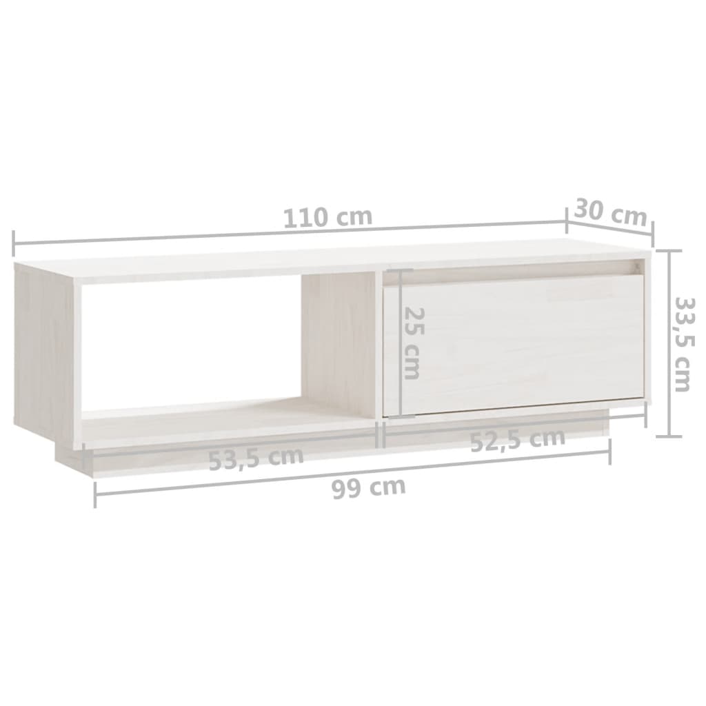 Fehér tömör fenyőfa tv-szekrény 110 x 30 x 33,5 cm Fehér tömör fenyőfa tv-szekrény 110 x 30 x 33,5 cm