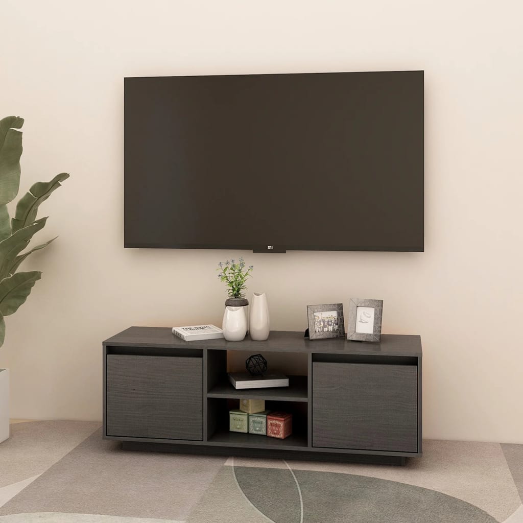Szürke tömör fenyőfa tv-szekrény 110 x 30 x 40 cm Szürke tömör fenyőfa tv-szekrény 110 x 30 x 40 cm