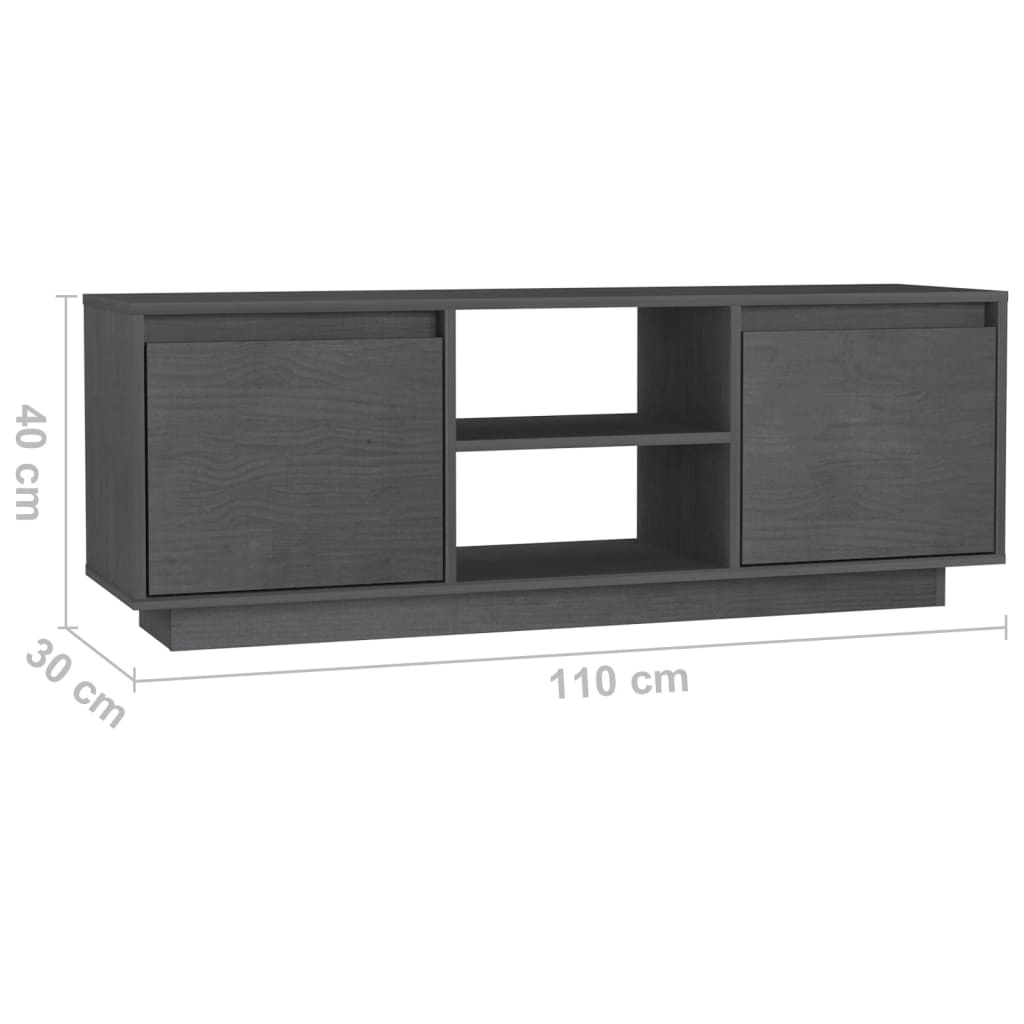 Szürke tömör fenyőfa tv-szekrény 110 x 30 x 40 cm Szürke tömör fenyőfa tv-szekrény 110 x 30 x 40 cm