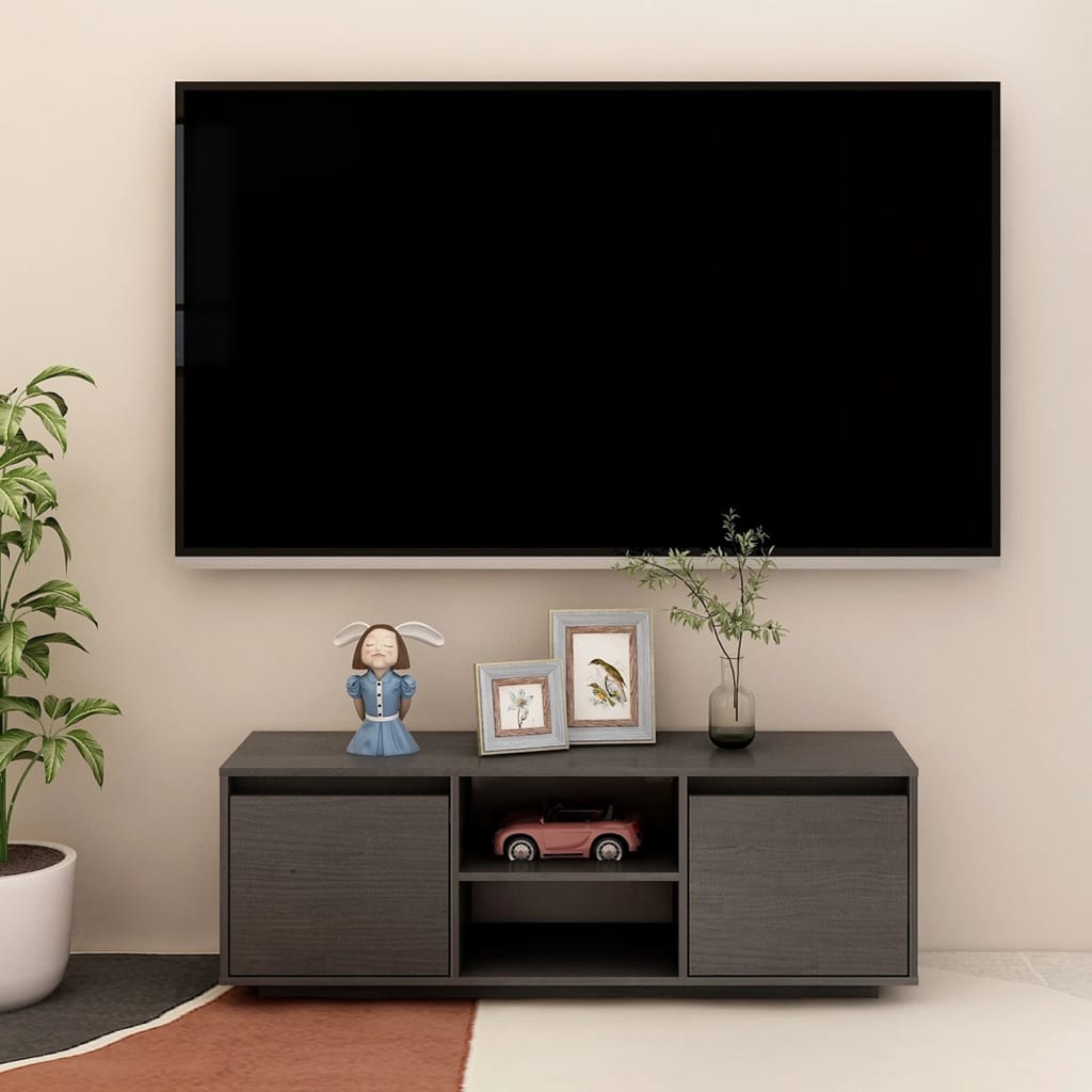 Szürke tömör fenyőfa tv-szekrény 110 x 30 x 40 cm Szürke tömör fenyőfa tv-szekrény 110 x 30 x 40 cm