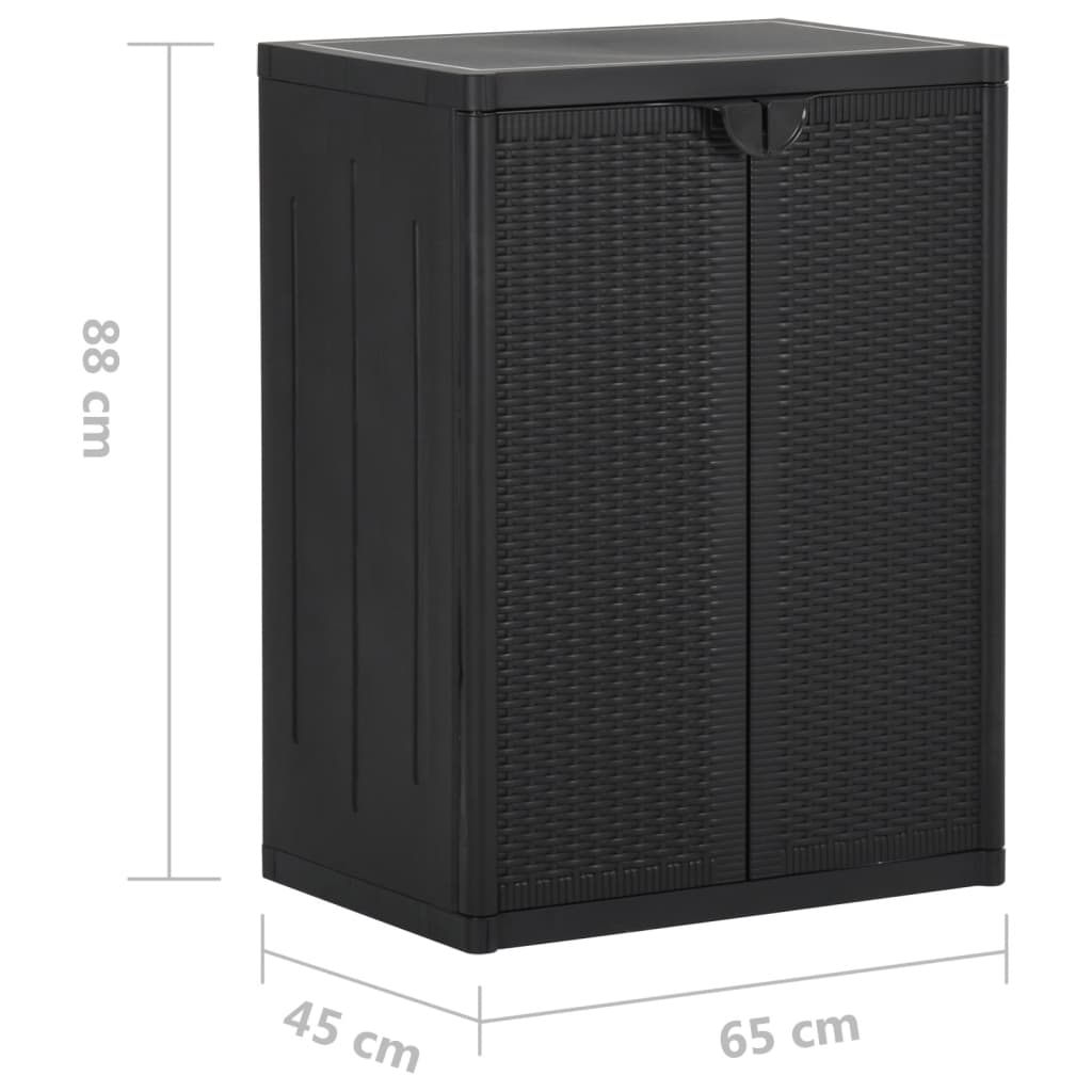 Fekete pp rattan kerti tárolószekrény 65 x 45 x 88 cm