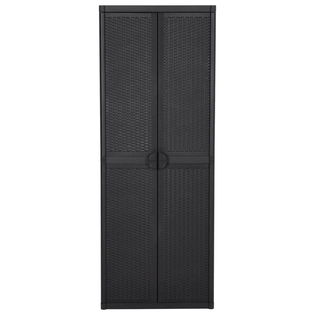 Fekete pp rattan kerti tárolószekrény 65 x 45 x 172 cm