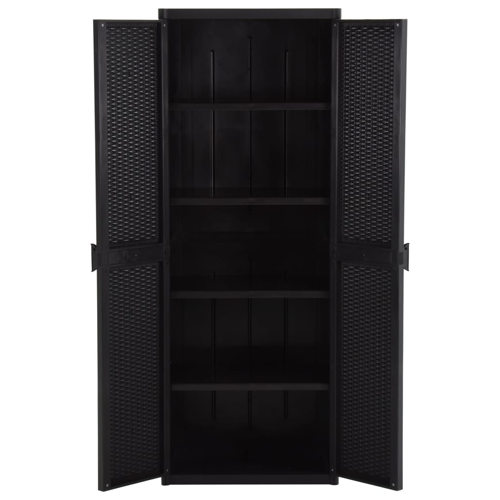 Fekete pp rattan kerti tárolószekrény 65 x 45 x 172 cm