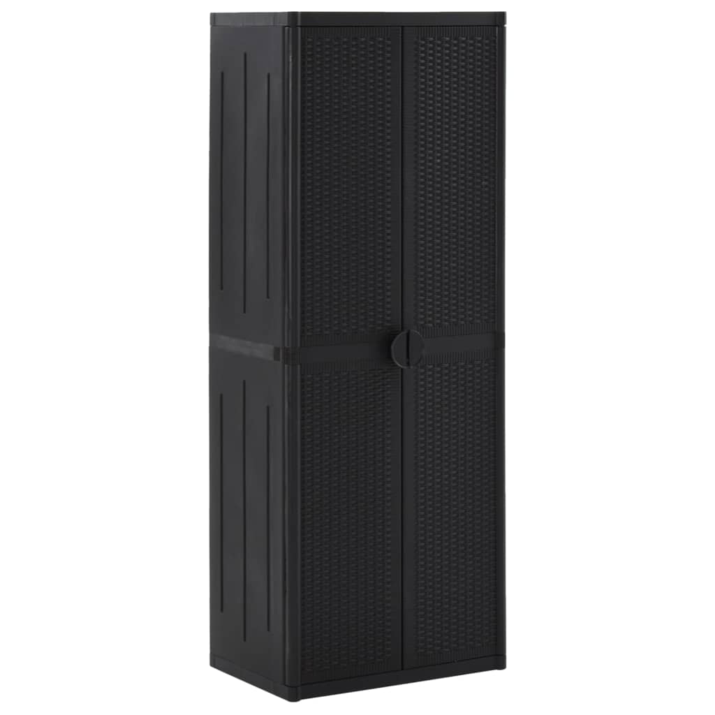 Fekete pp rattan kerti tárolószekrény 65 x 45 x 172 cm