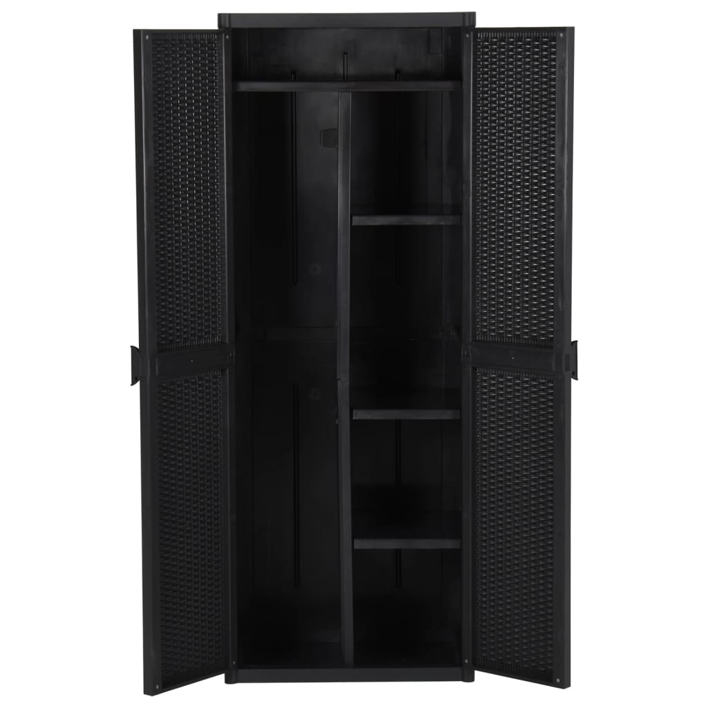 Fekete pp rattan kerti tárolószekrény 65 x 45 x 172 cm