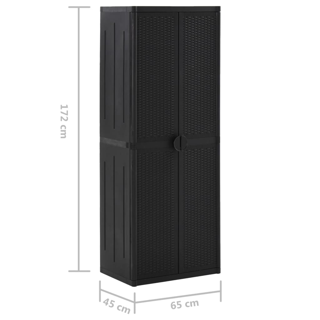 Fekete pp rattan kerti tárolószekrény 65 x 45 x 172 cm