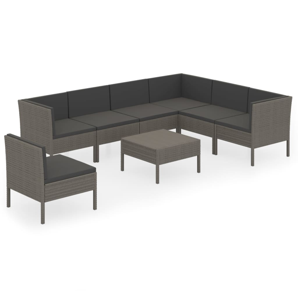 8 részes szürke polyrattan kerti ülőgarnitúra párnákkal