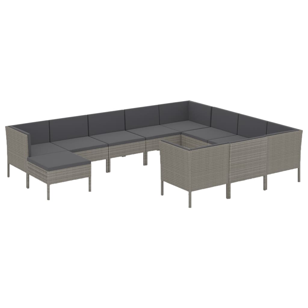 11 részes szürke polyrattan kerti ülőgarnitúra párnákkal