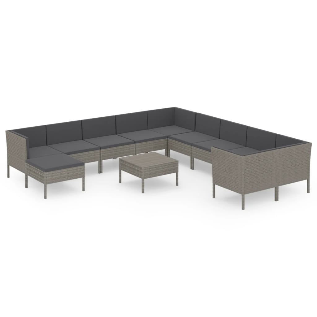 12 részes szürke polyrattan kerti ülőgarnitúra párnákkal