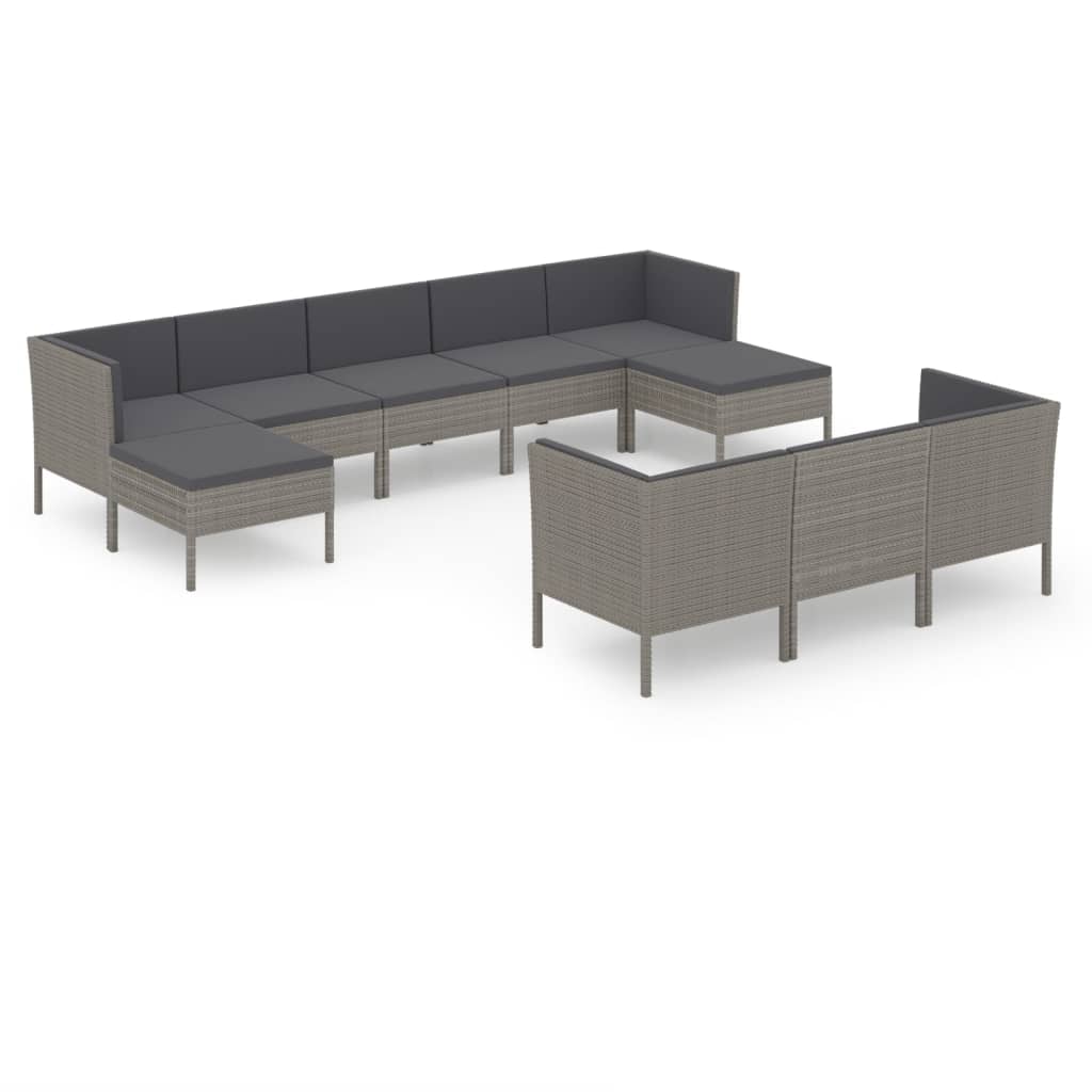 10 részes szürke polyrattan kerti bútorszett párnákkal