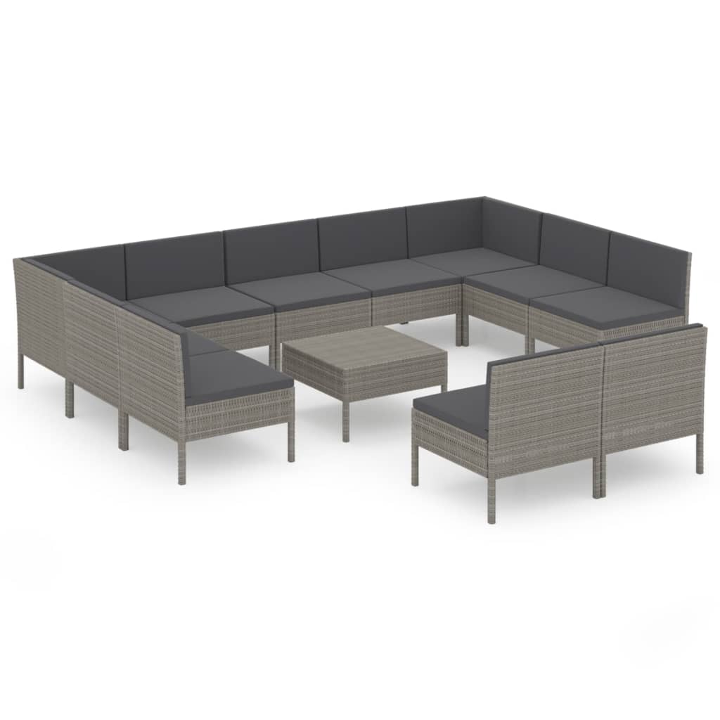 12 részes szürke polyrattan kerti ülőgarnitúra párnákkal