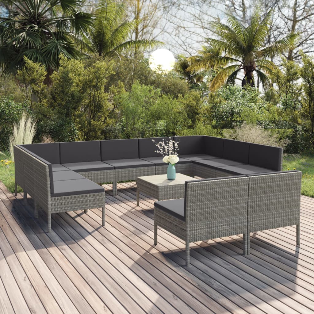 12 részes szürke polyrattan kerti ülőgarnitúra párnákkal