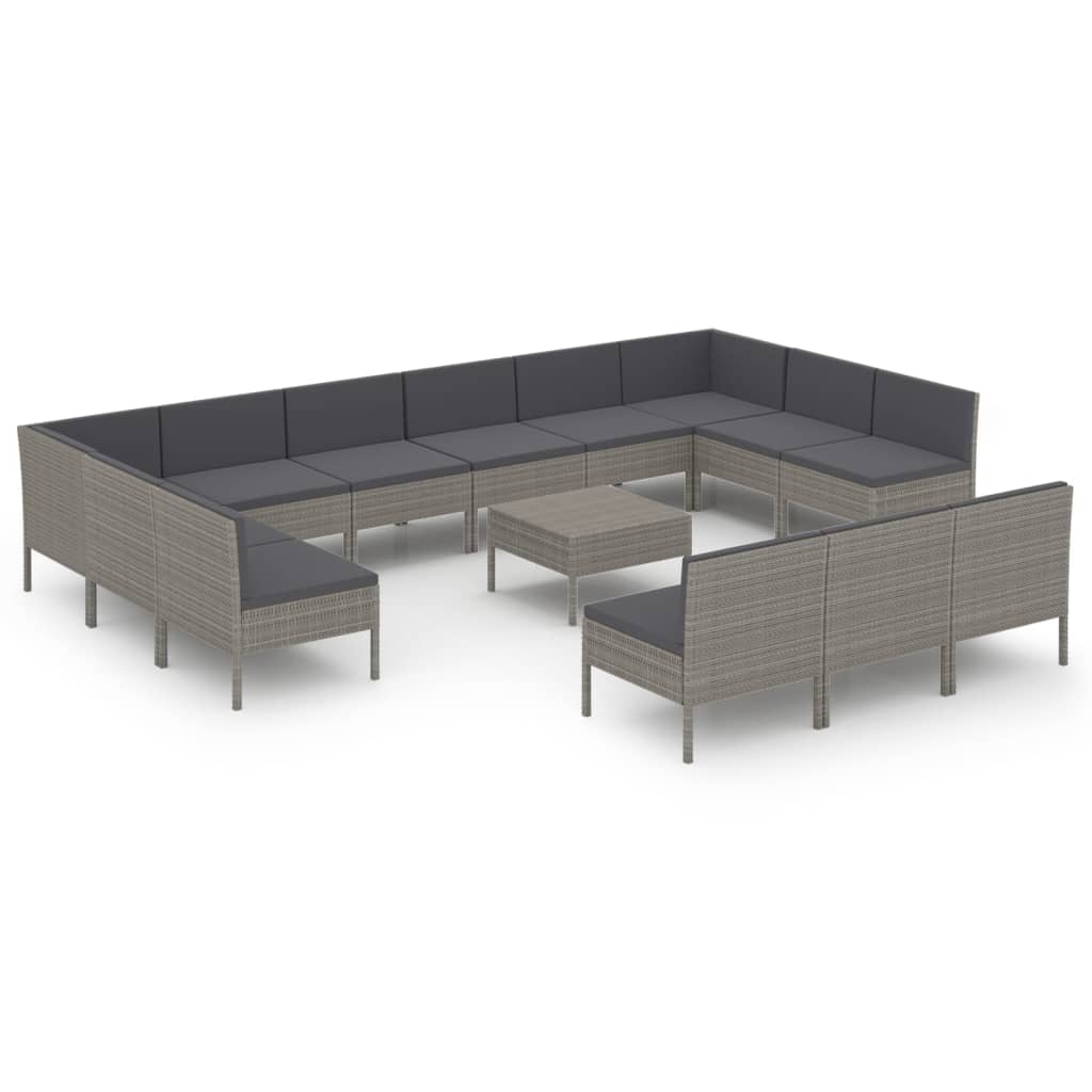 14 részes szürke polyrattan kerti ülőgarnitúra párnákkal