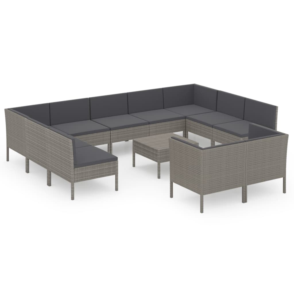 12 részes szürke polyrattan kerti ülőgarnitúra párnákkal