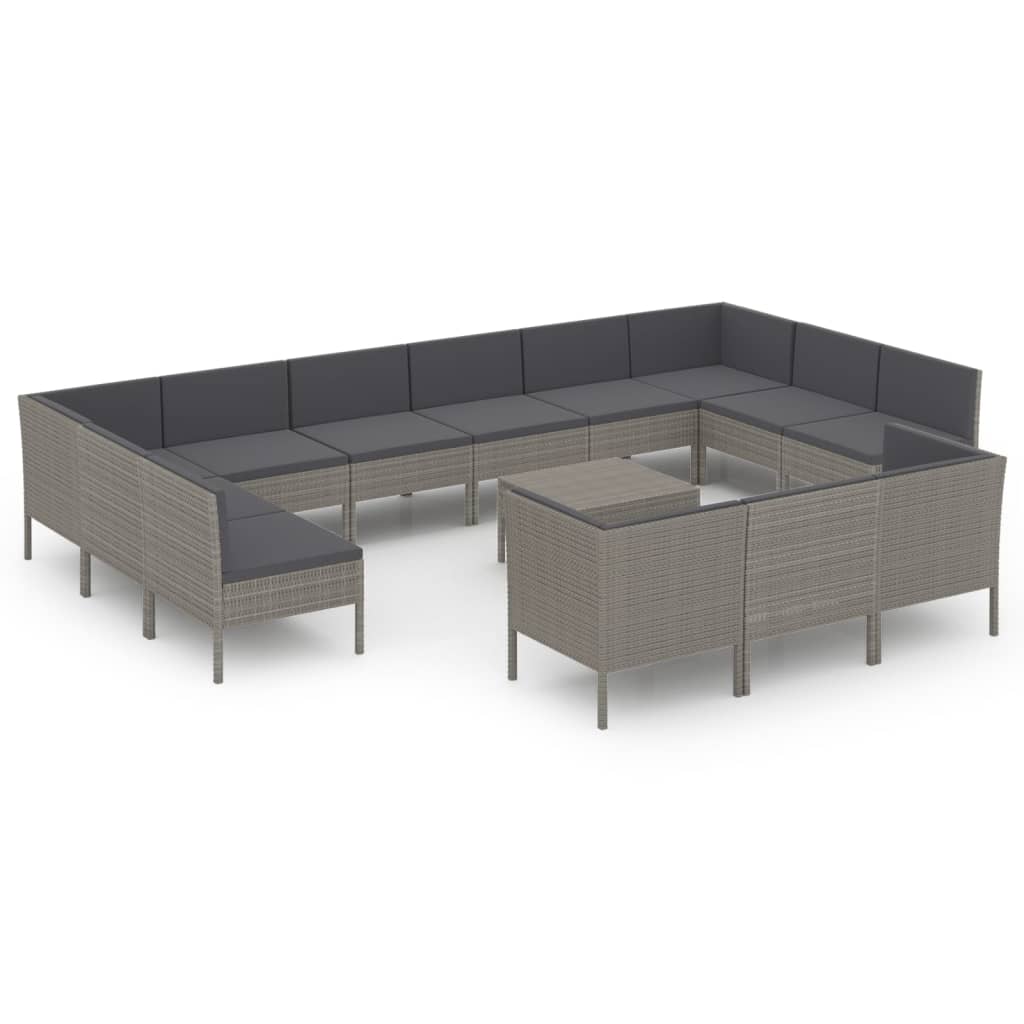14 részes szürke polyrattan kerti ülőgarnitúra párnákkal