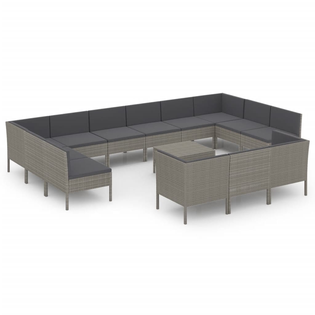 14 részes szürke polyrattan kerti ülőgarnitúra párnákkal