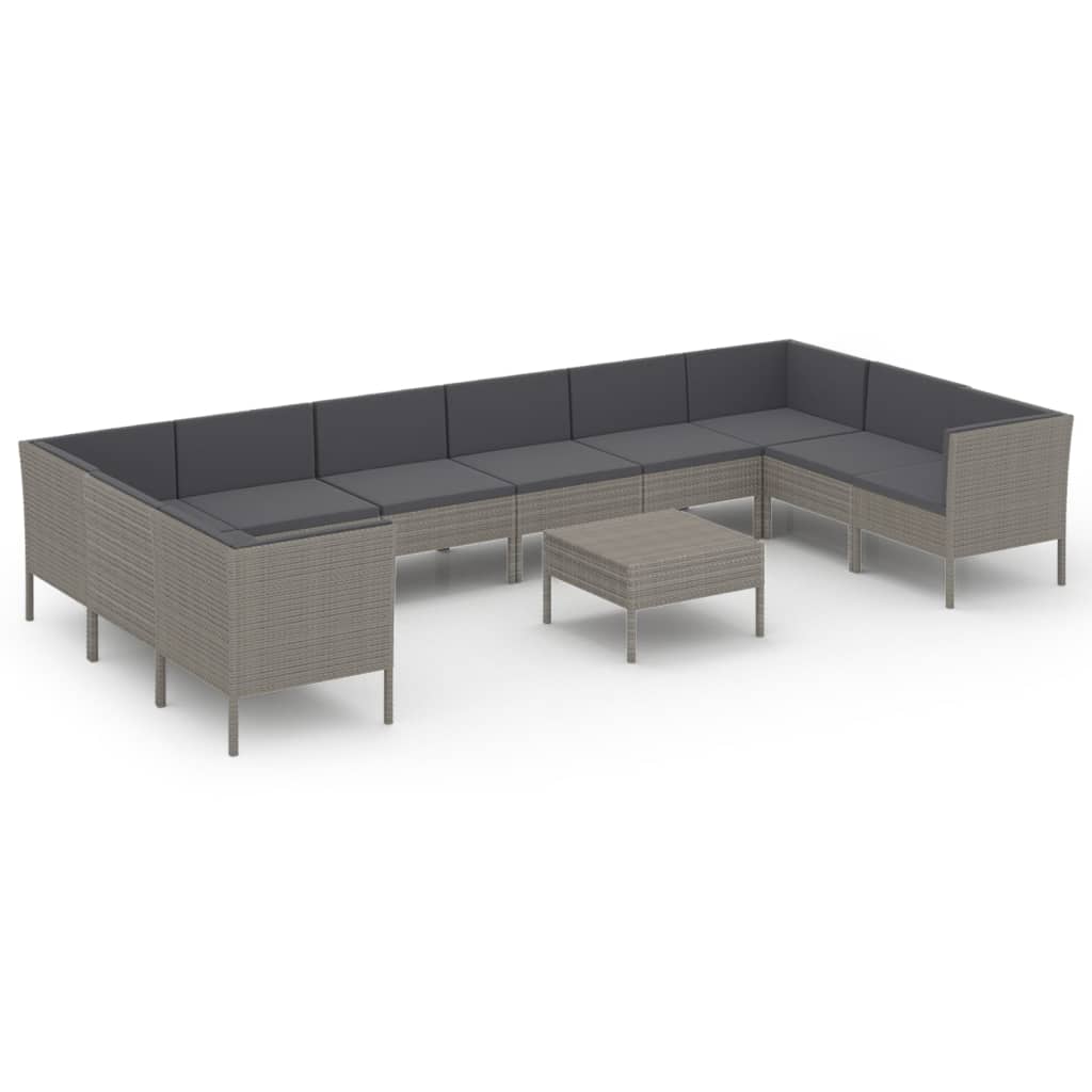 11 részes szürke polyrattan kerti ülőgarnitúra párnákkal