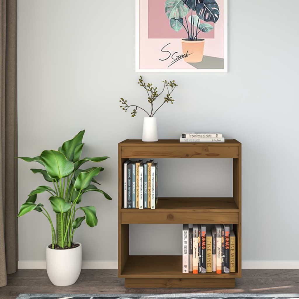 Mézbarna tömör fenyőfa könyvszekrény 60 x 35 x 71 cm