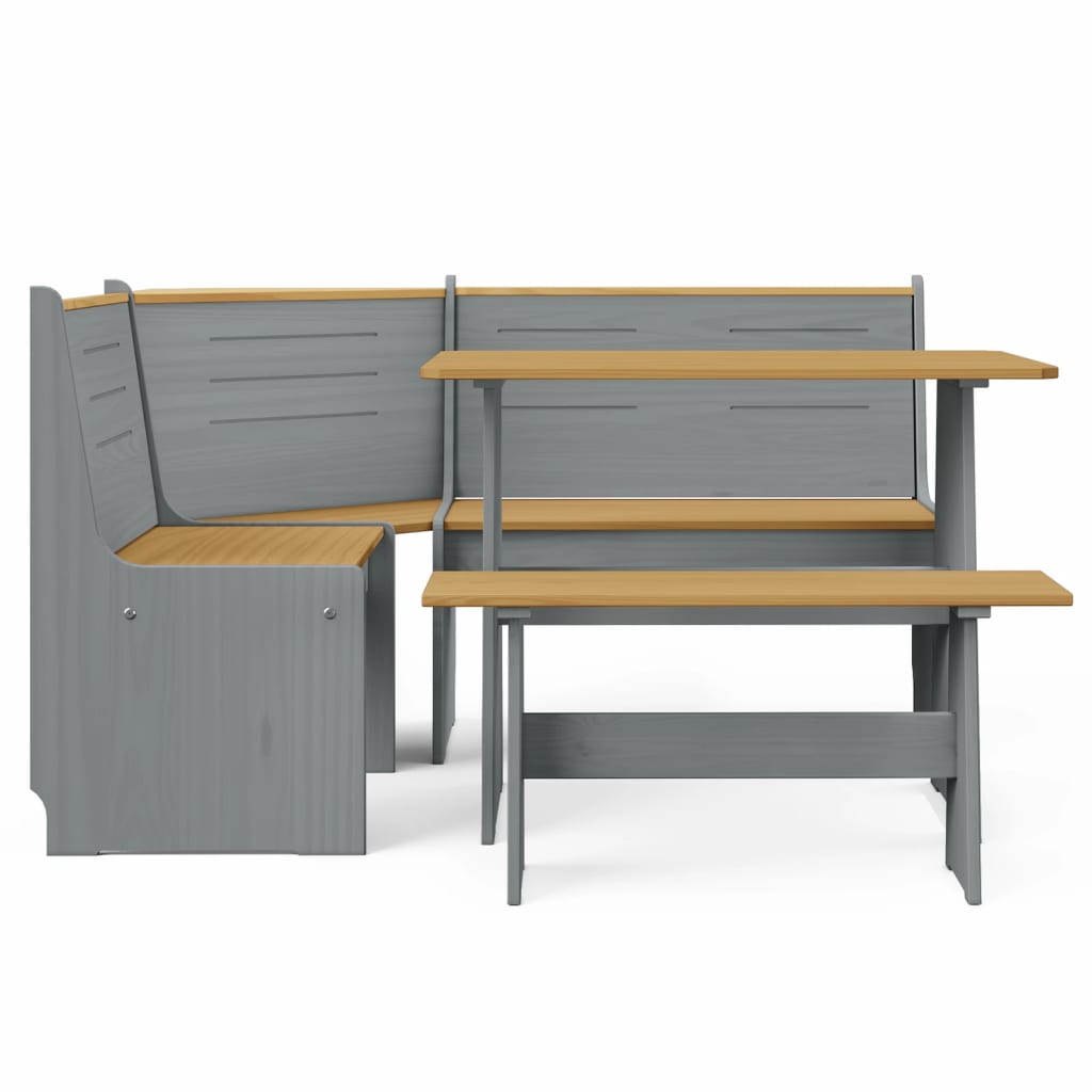 3 részes mézbarna és szürke tömör fenyőfa étkezőgarnitúra