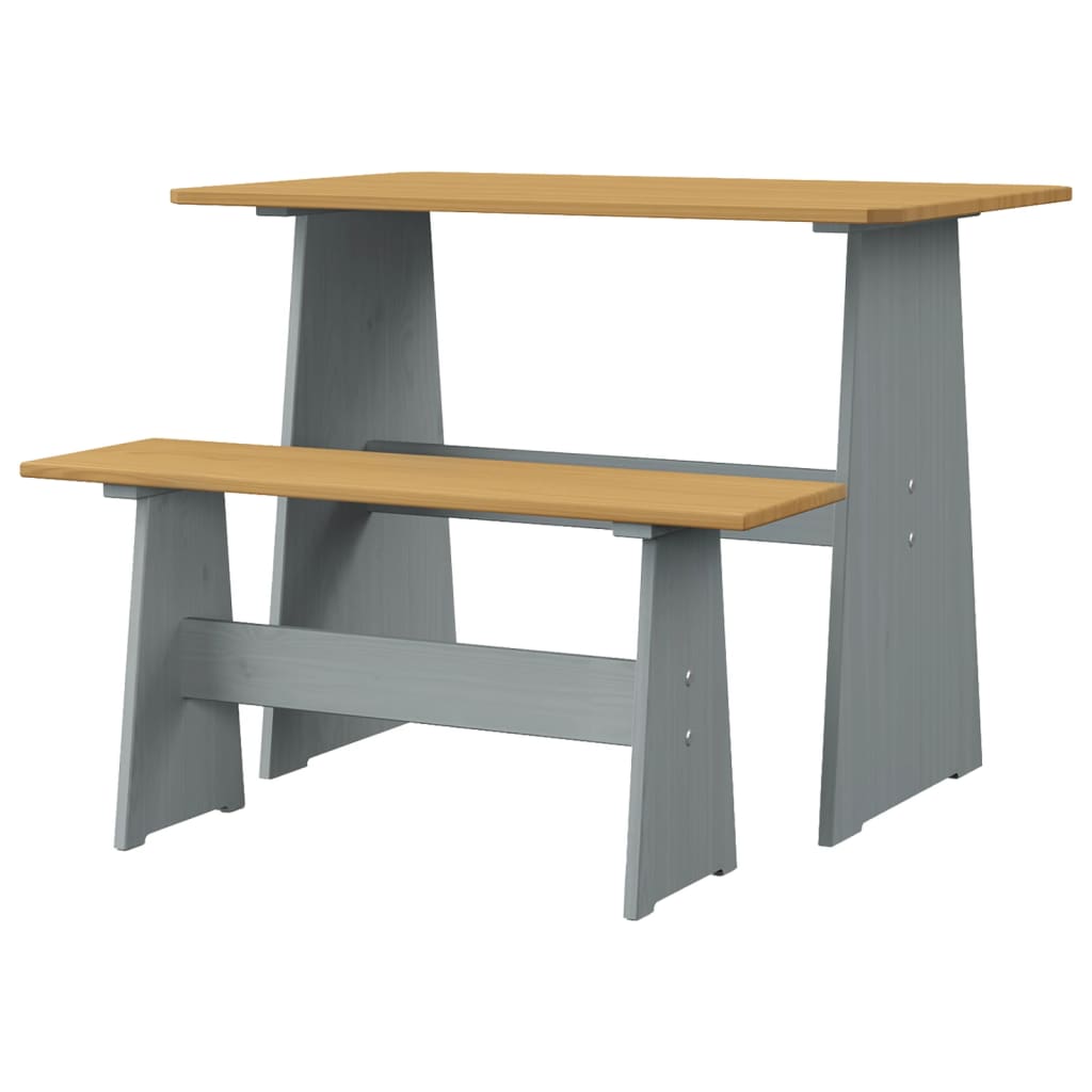 3 részes mézbarna és szürke tömör fenyőfa étkezőgarnitúra