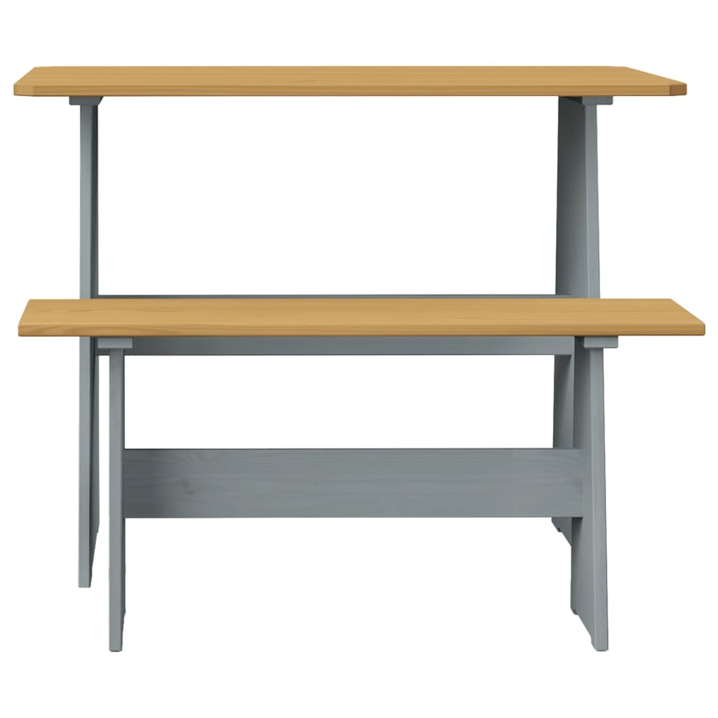 3 részes mézbarna és szürke tömör fenyőfa étkezőgarnitúra