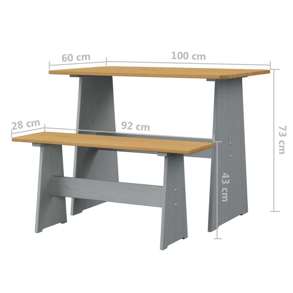 3 részes mézbarna és szürke tömör fenyőfa étkezőgarnitúra