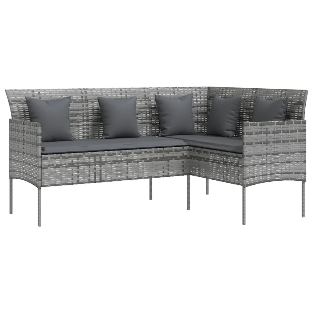Szürke polyrattan l-alakú kanapé párnákkal