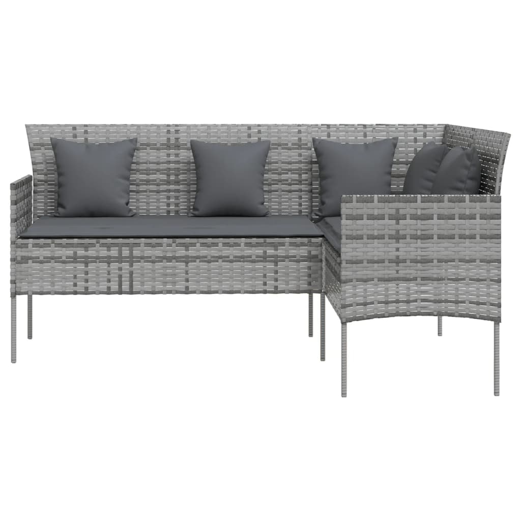 Szürke polyrattan l-alakú kanapé párnákkal