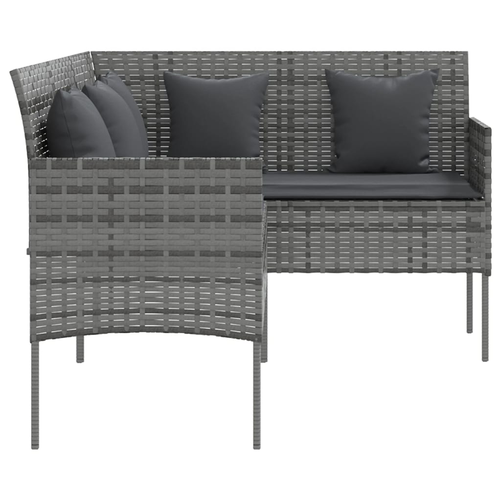 Szürke polyrattan l-alakú kanapé párnákkal