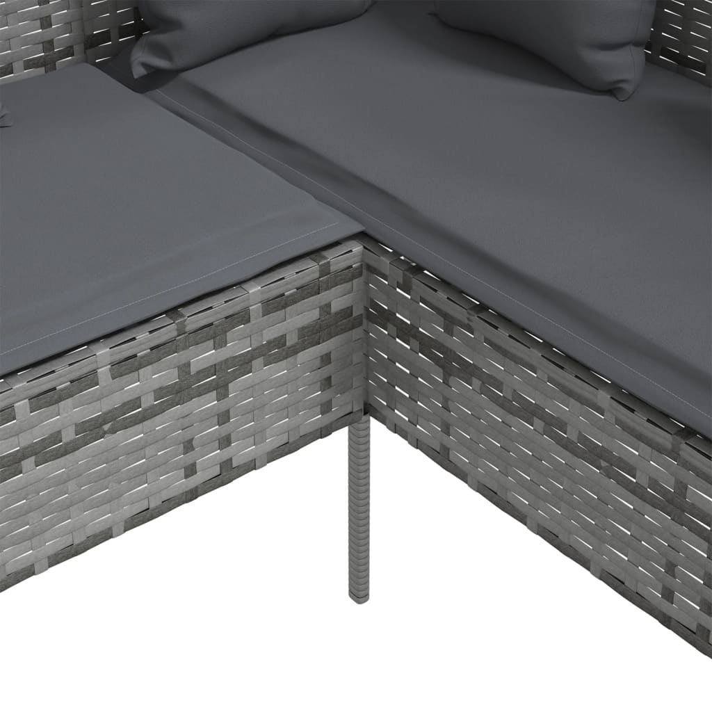 Szürke polyrattan l-alakú kanapé párnákkal