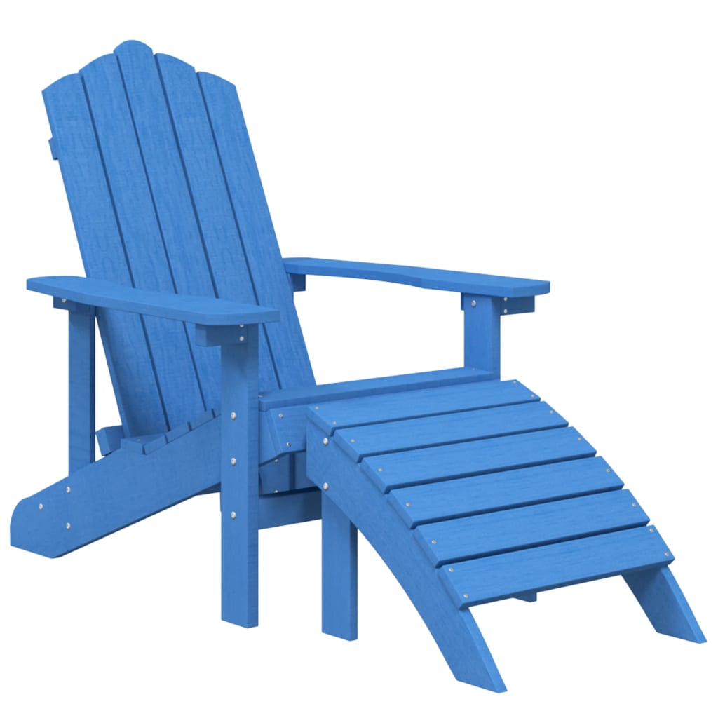 Vízkék hdpe kerti adirondack szék lábtartóval