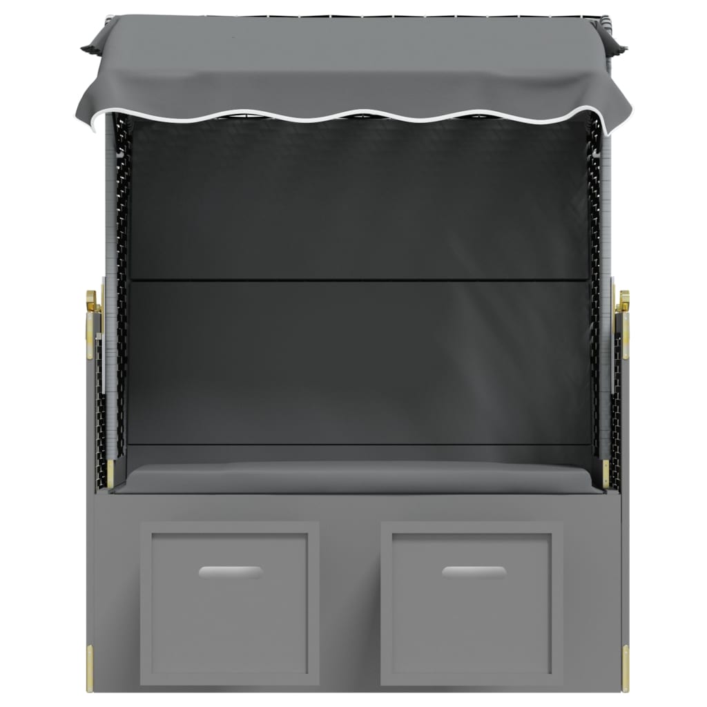 Antracitszürke/fekete polyrattan és tömör fa strandszék tetővel