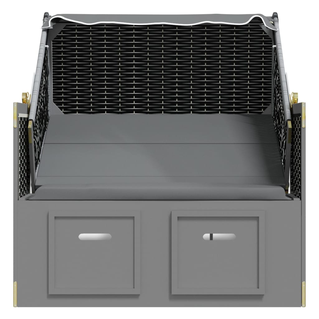 Antracitszürke/fekete polyrattan és tömör fa strandszék tetővel