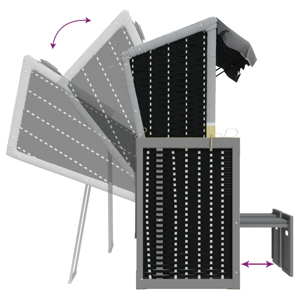 Antracitszürke/fekete polyrattan és tömör fa strandszék tetővel