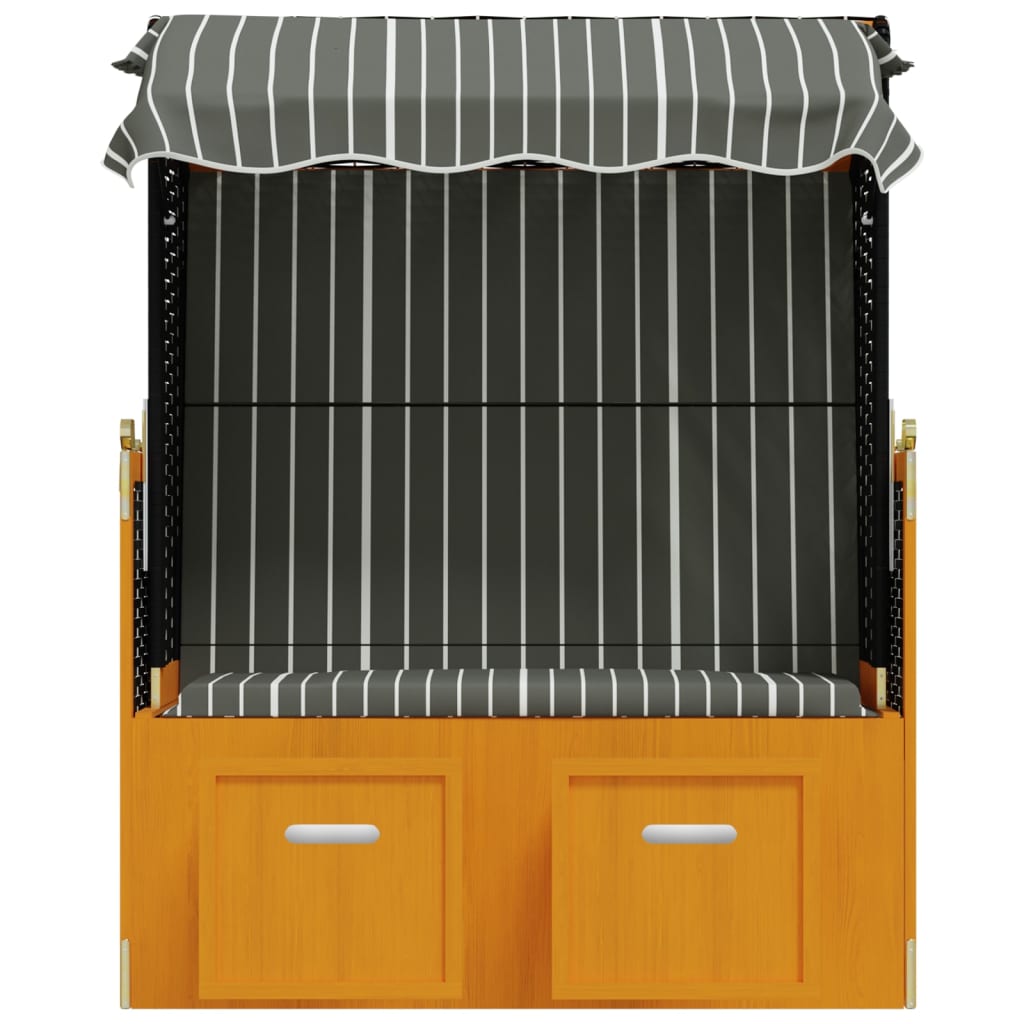 Fekete és szürke polyrattan és tömör fa strandszék tetővel