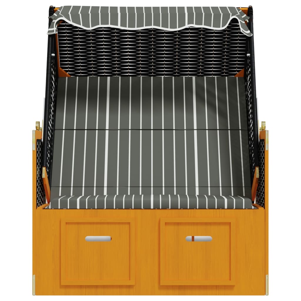 Fekete és szürke polyrattan és tömör fa strandszék tetővel