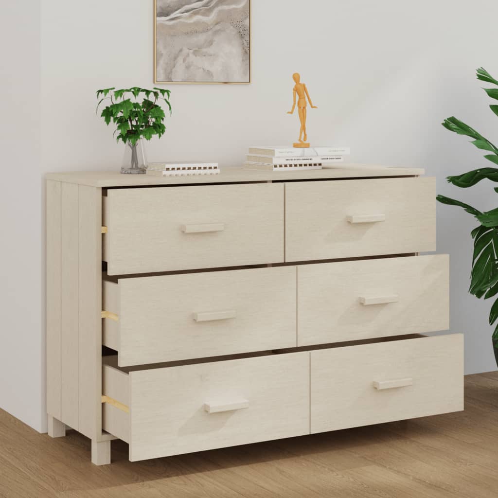 Mézbarna tömör fenyőfa tálalószekrény 113 x 40 x 80 cm