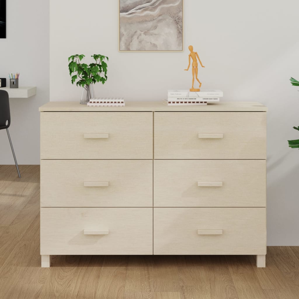 Mézbarna tömör fenyőfa tálalószekrény 113 x 40 x 80 cm